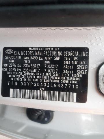 5XYPGDA32LG637710 - 2020 KIA SORENTO L WHITE photo 13