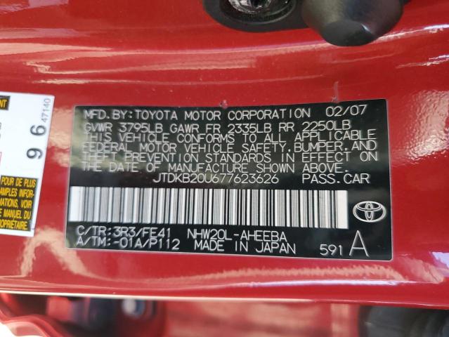 JTDKB20U677623626 - 2007 TOYOTA PRIUS RED photo 12