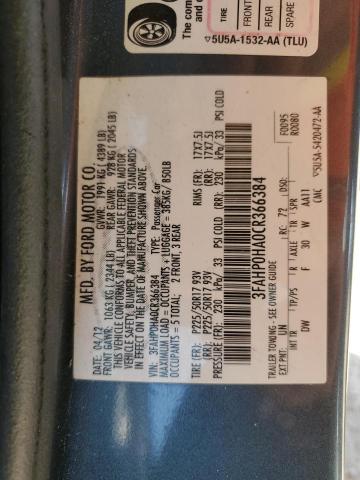 3FAHP0HA0CR366384 - 2012 FORD FUSION SE BLUE photo 12