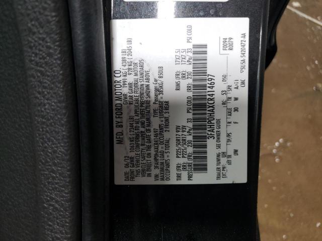 3FAHP0HAXCR414697 - 2012 FORD FUSION SE BLACK photo 12