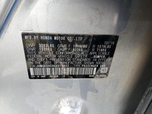 JHMGK5H50GX016852 - 2016 HONDA FIT LX SILVER photo 12