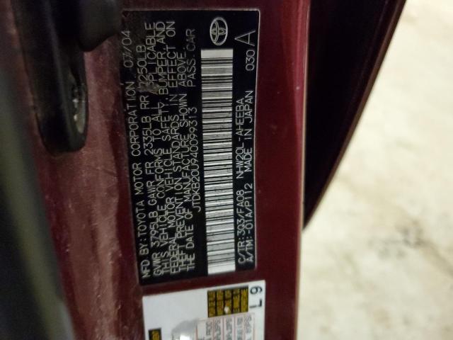 JTDKB20U940099313 - 2004 TOYOTA PRIUS RED photo 12