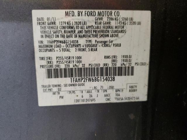 1FAHP2FW6BG154038 - 2011 FORD TAURUS LIMITED GRAY photo 13