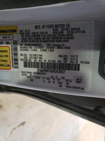 3FA6P0H76DR262057 - 2013 FORD FUSION SE WHITE photo 12