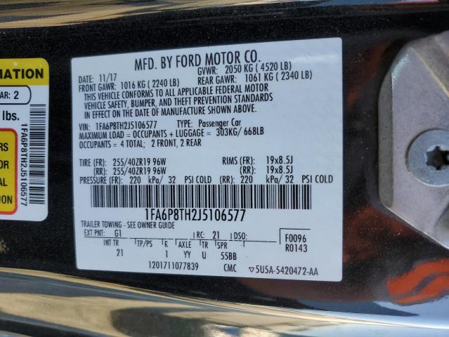 1FA6P8TH2J5106577 - 2018 FORD MUSTANG BLACK photo 12