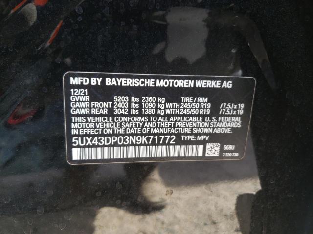 5UX43DP03N9K71772 - 2022 BMW X3 SDRIVE30I BLACK photo 12