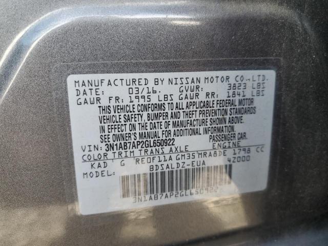 3N1AB7AP2GL650922 - 2016 NISSAN SENTRA S GRAY photo 12