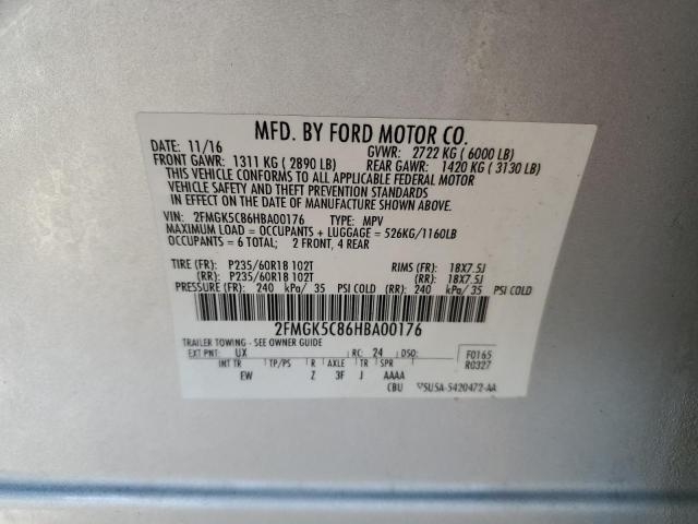 2FMGK5C86HBA00176 - 2017 FORD FLEX SEL SILVER photo 13