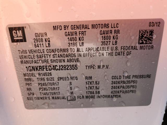 1GNKRFED4CJ282355 - 2012 CHEVROLET TRAVERSE LS WHITE photo 13