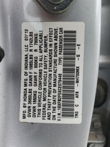 19XFB2F5XCE079448 - 2012 HONDA CIVIC LX SILVER photo 12