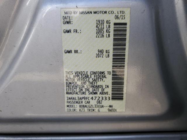 1N4AL3AP9FC472333 - 2015 NISSAN ALTIMA 2.5 SILVER photo 12