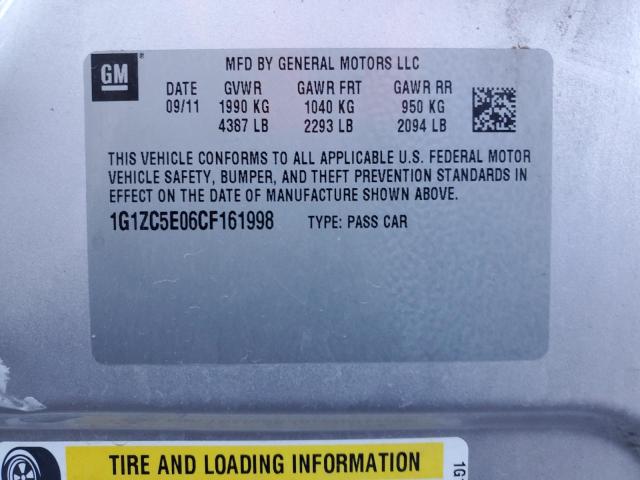 1G1ZC5E06CF161998 - 2012 CHEVROLET MALIBU 1LT Gümüş foto 12