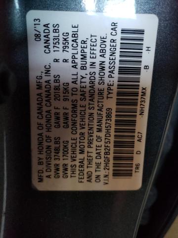 2HGFB2F57DH573869 - 2013 HONDA CIVIC LX GRAY photo 13