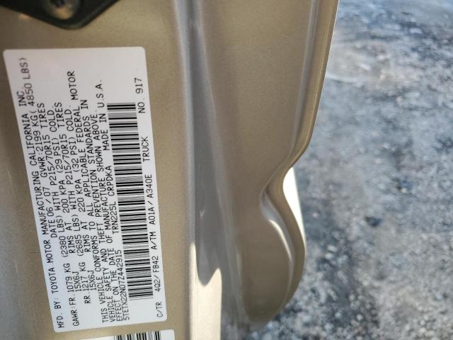 5TETX22N07Z442915 - 2007 TOYOTA TACOMA ACCESS CAB თაფლისფერი ფოტო 12