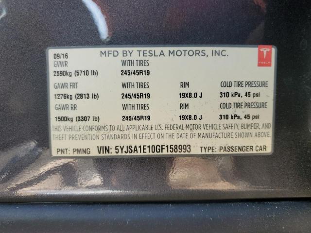 5YJSA1E10GF158993 - 2016 TESLA MODEL S GRAY photo 12