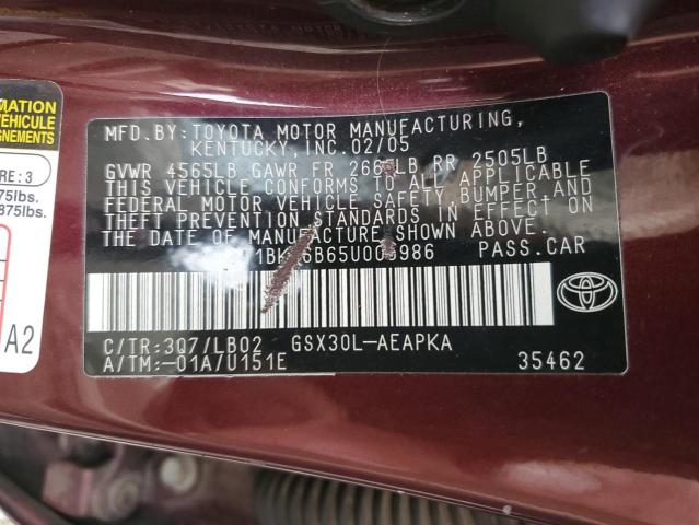 4T1BK36B65U005986 - 2005 TOYOTA AVALON XL BURGUNDY photo 12