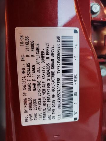 19UUA76557A005758 - 2007 ACURA TL TYPE S RED photo 12