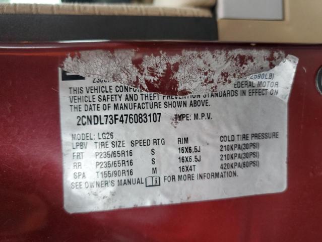 2CNDL73F476083107 - 2007 CHEVROLET EQUINOX LT BURGUNDY photo 13