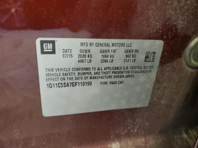 1G11C5SA7GF110199 - 2016 CHEVROLET MALIBU LIM LT 勃艮第红 照片 12