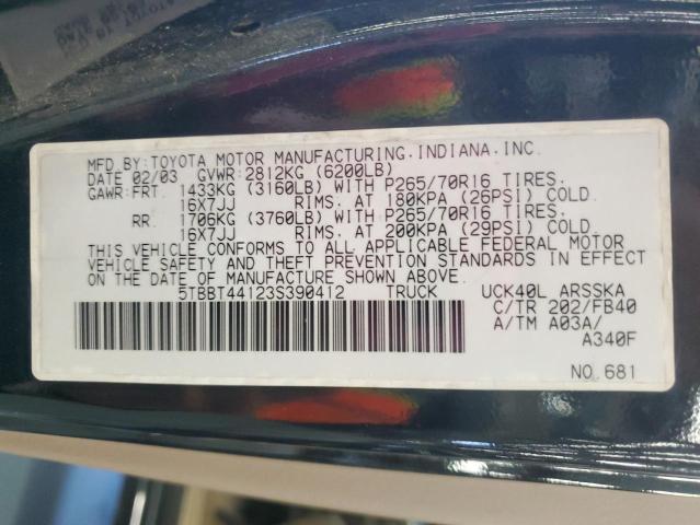 5TBBT44123S390412 - 2003 TOYOTA TUNDRA ACCESS CAB SR5 BLACK photo 12