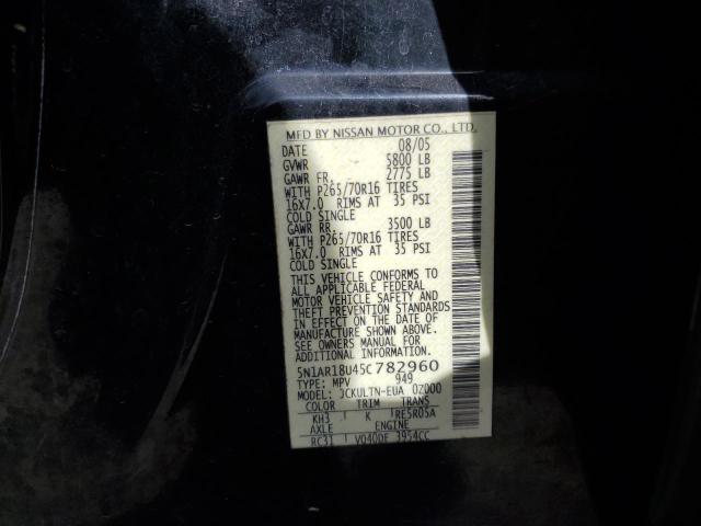 5N1AR18U45C782960 - 2005 NISSAN PATHFINDER LE BLACK photo 13