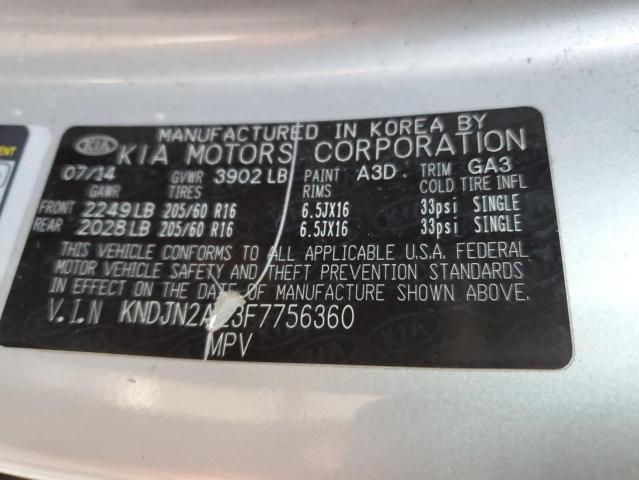 KNDJN2A23F7756360 - 2015 KIA SOUL SILVER photo 12