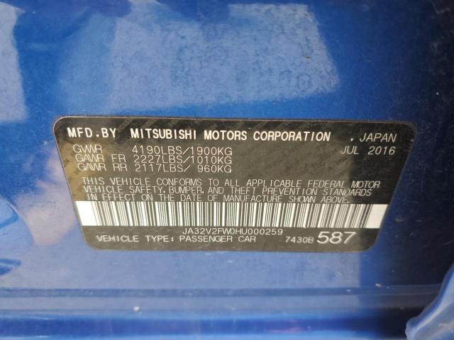 JA32V2FW0HU000259 - 2017 MITSUBISHI LANCER ES BLUE photo 12