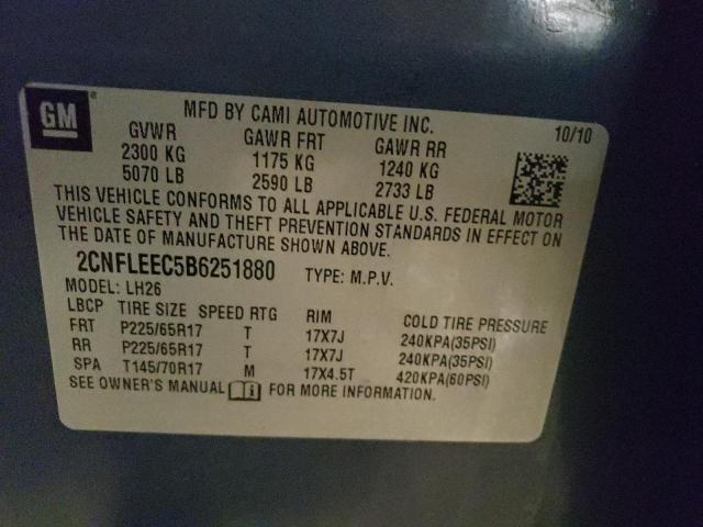 2CNFLEEC5B6251880 - 2011 CHEVROLET EQUINOX LT BLUE photo 13