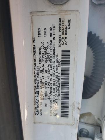 5TEGM92N44Z396214 - 2004 TOYOTA TACOMA DOUBLE CAB PRERUNNER WHITE photo 12