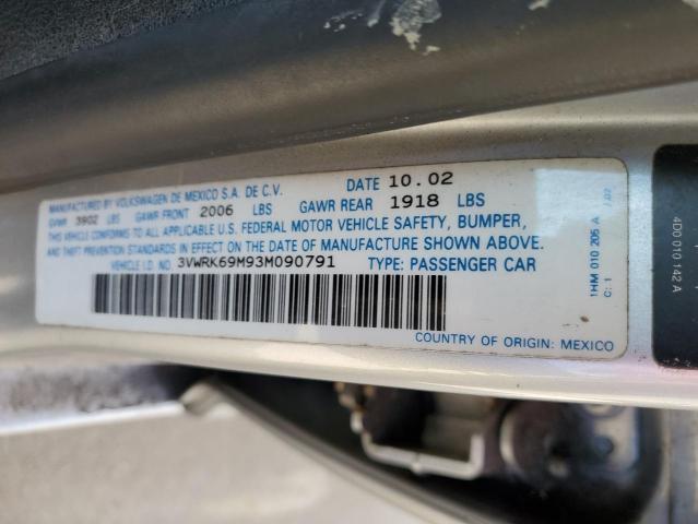 3VWRK69M93M090791 - 2003 VOLKSWAGEN JETTA GL SILVER photo 12