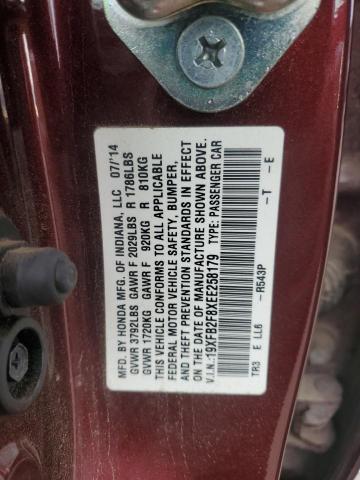 19XFB2F8XEE258179 - 2014 HONDA CIVIC EX BURGUNDY photo 12