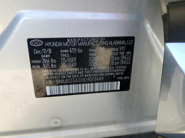 5NMS23AD1KH073449 - 2019 HYUNDAI SANTA FE SE SILVER photo 12