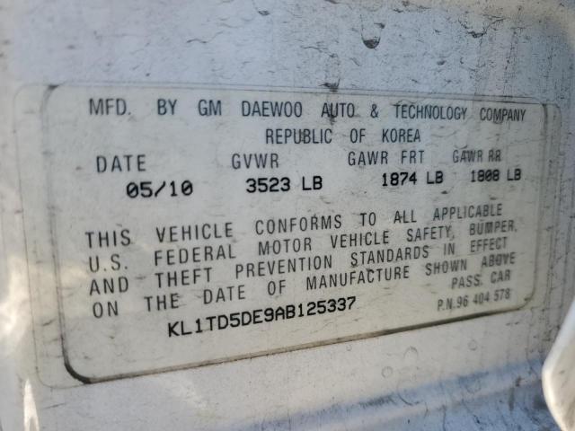 KL1TD5DE9AB125337 - 2010 CHEVROLET AVEO LS 白色 照片 12