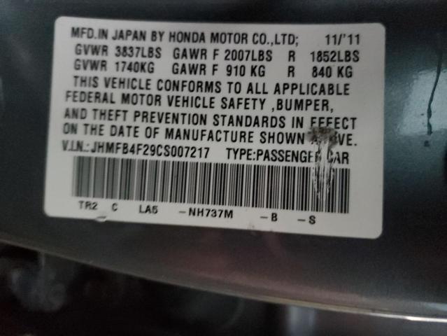 JHMFB4F29CS007217 - 2012 HONDA CIVIC HYBRID GRAY photo 12