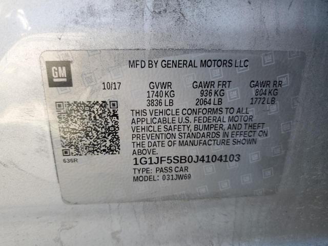 1G1JF5SB0J4104103 - 2018 CHEVROLET SONIC PREMIER SILVER photo 12