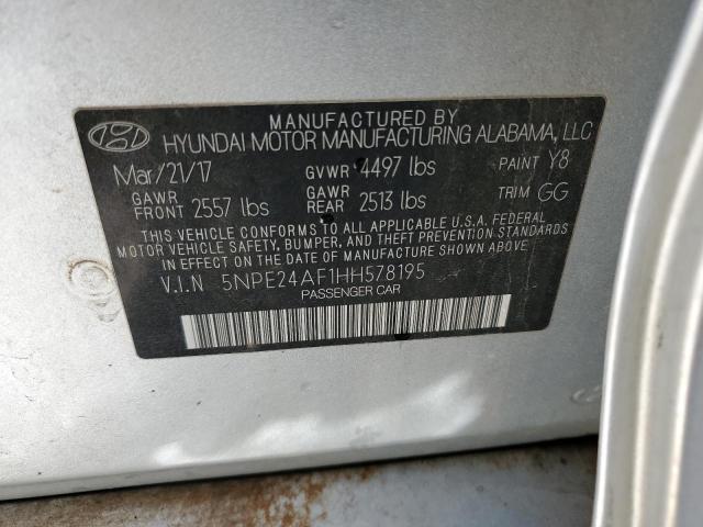 5NPE24AF1HH578195 - 2017 HYUNDAI SONATA SE SILVER photo 12