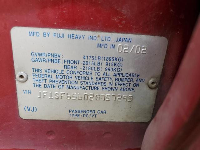 JF1SF65602G757293 - 2002 SUBARU FORESTER S Qırmızı foto 10