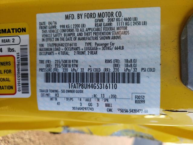 1FATP8UH4G5316110 - 2016 FORD MUSTANG YELLOW photo 13