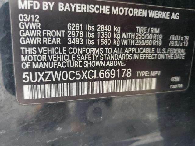 5UXZW0C5XCL669178 - 2012 BMW X5 XDRIVE35D BLACK photo 13