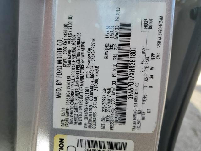 3FA6P0H7XHR281801 - 2017 FORD FUSION SE SILVER photo 12