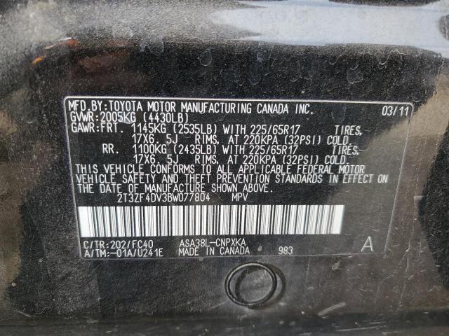 2T3ZF4DV3BW077804 - 2011 TOYOTA RAV4 BLACK photo 12