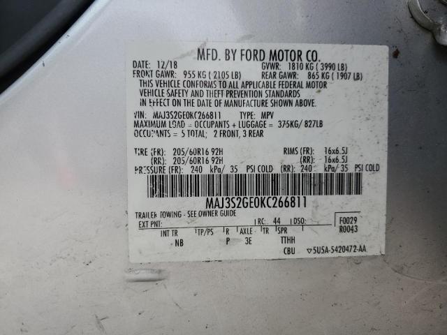 MAJ3S2GE0KC266811 - 2019 FORD ECOSPORT SE SILVER photo 13