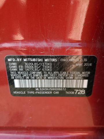 ML32A3HJ5HH006672 - 2017 MITSUBISHI MIRAGE ES RED photo 12