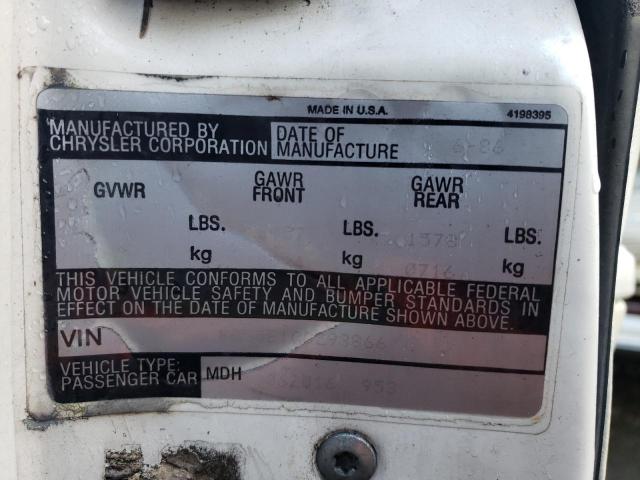 1C3BC55E1GG293866 - 1986 CHRYSLER LEBARON 白色 照片 12