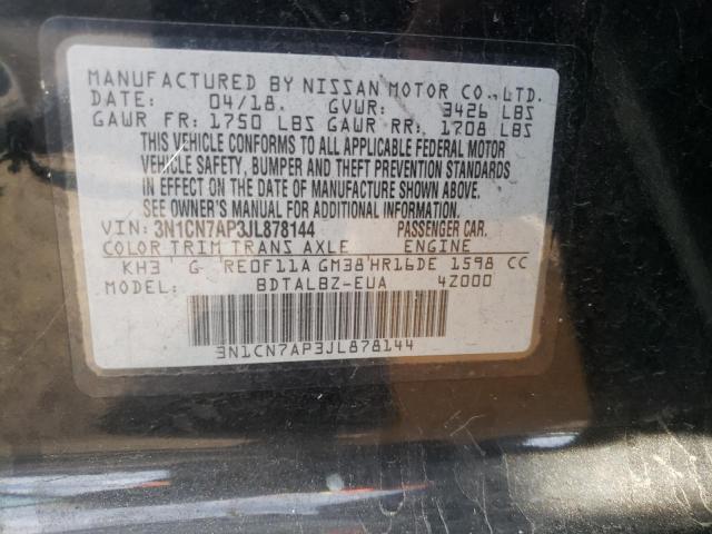 3N1CN7AP3JL878144 - 2018 NISSAN VERSA S BLACK photo 12