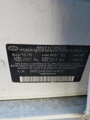 5NPE24AF0HH444651 - 2017 HYUNDAI SONATA SE WHITE photo 12