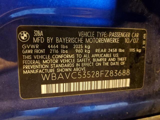 WBAVC53528FZ83688 - 2008 BMW 328 I SULEV BLUE photo 12