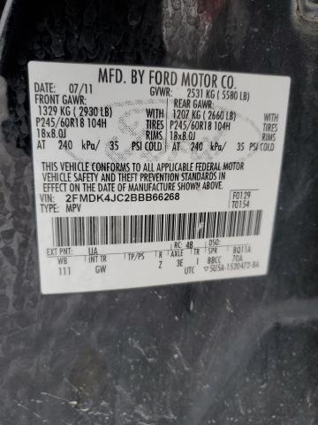 2FMDK4JC2BBB66268 - 2011 FORD EDGE SEL BLACK photo 12