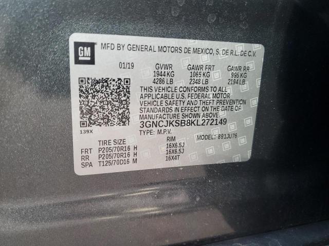 3GNCJKSB8KL272149 - 2019 CHEVROLET TRAX LS GRAY photo 12