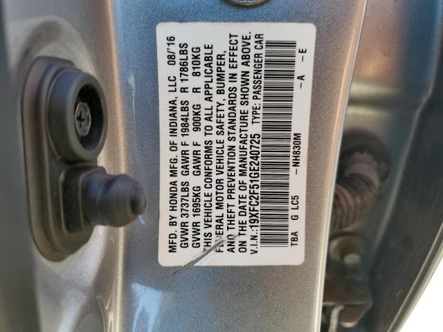 19XFC2F51GE240725 - 2016 HONDA CIVIC LX SILVER photo 13